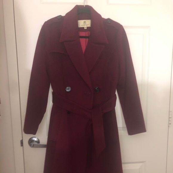 Wool Blend Long Wrap Coat burgundy - Picture 1 of 1